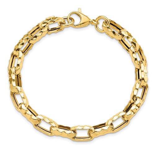 14k Yellow Gold Hammered Link Bracelet 7.5in
