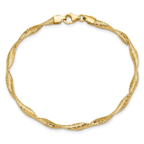 14k Yellow Gold Slender Twisted Stretch Bracelet 7.5in