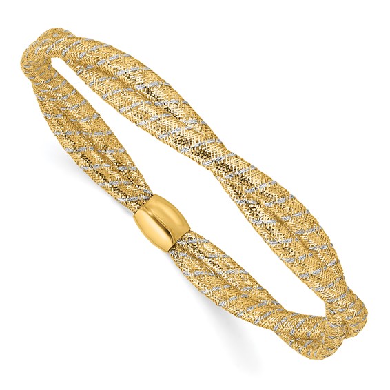 14K Two-tone Gold Two Strand Twist Stretch Bracelet
