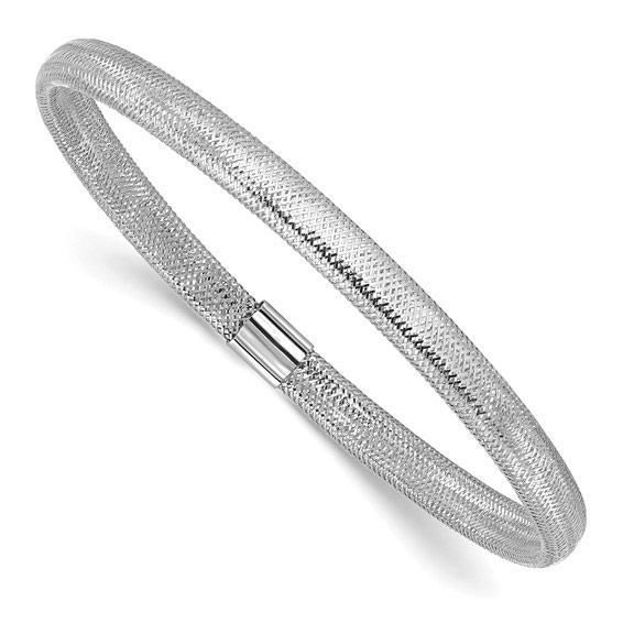 14k White Gold 7in Slip-on Domed Mesh Bangle Bracelet 4.5mm Wide