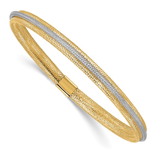 14k Two-tone Gold Stretch Mesh Bracelet With Polished Finish