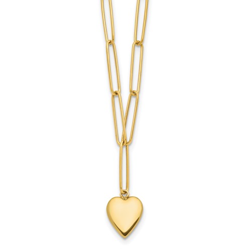 14k Yelow Gold Heart Paper Clip Link Necklace