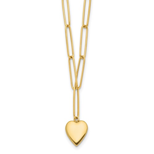 14k Yelow Gold Heart Paper Clip Link Necklace