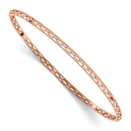 14k Rose Gold Textured Cut-out Slip-on Bangle Bracelet 7.5in