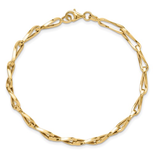 14k Yellow Gold Slender Twisted Link Bracelet 7.5in