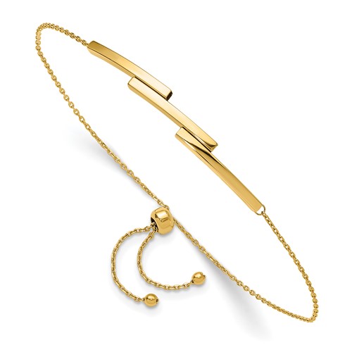 14k Yellow Gold Three Offset Bars Adjustable Bracelet