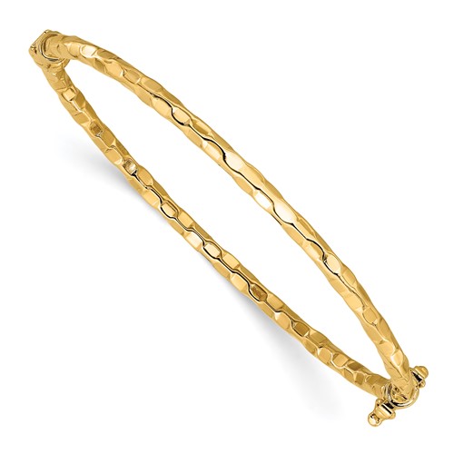 14k Yellow Gold Slender Hinged Bangle Bracelet With Textured Finish 8in