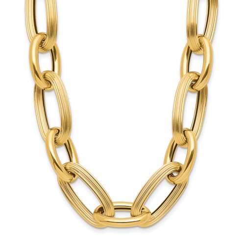 14k Yellow Gold Polished and Lined Cable Oval Link Necklace