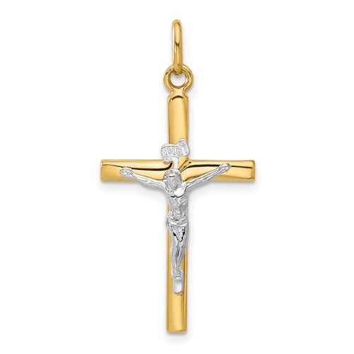 14k Two-tone Gold Italian Smooth INRI Crucifix Pendant 1in
