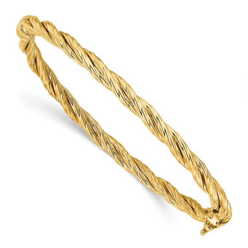 Hinged Twisted Rope Polished Bangle Bracelet 14k Yellow Gold