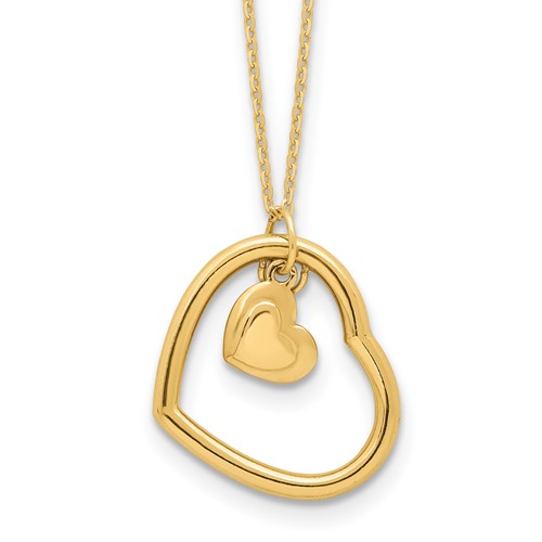 14k Yellow Gold Dangling Heart in Heart Necklace