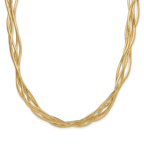 14k Yellow Gold Mesh Diamond-cut Four Strand Necklace