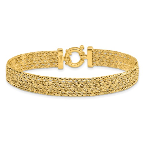 14k Yellow Gold 7.5in Diamond-cut Woven Bracelet 9.5mm Thick