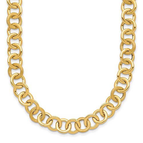 14k Yellow Gold 17in Polished and Satin Circle Link Necklace 8.4mm Thick