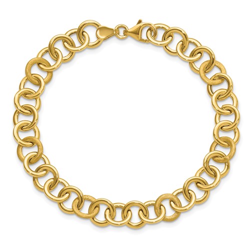 14k Yellow Gold Polished and Satin Circle Link Bracelet 7.5in