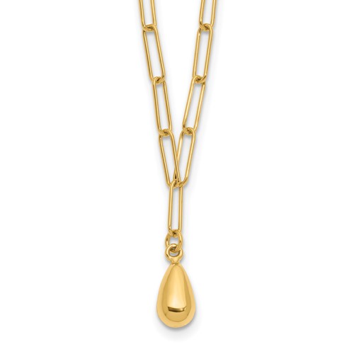 14k Yellow Gold Teardrop Paper Clip Link Necklace 17in