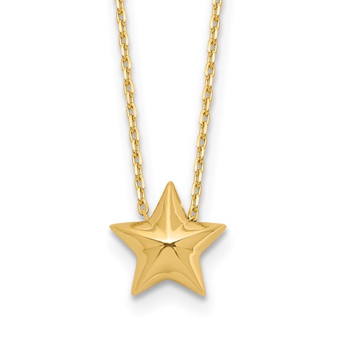 14k Yellow Gold Puffed Star Necklace