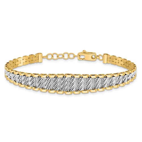 14k Two-tone Gold Diamond-cut Tapered Bracelet 7in