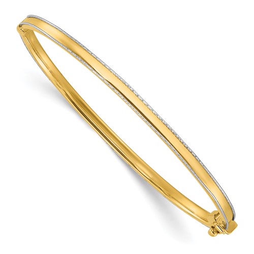 14k Yellow Gold and Rhodium Diamond-cut Hinged Bangle Bracelet
