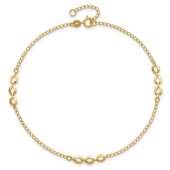 14k Yellow Gold Tapered Open Oval Charm Anklet
