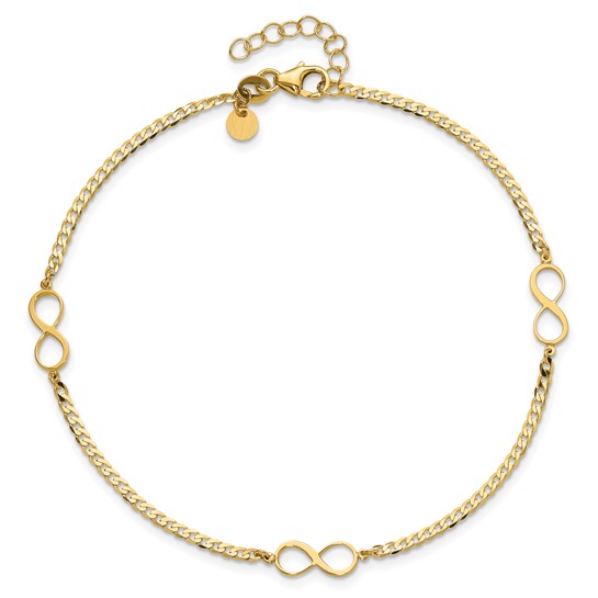 14k Yellow Gold Italian Infinity Symbol and Curb Link Anklet