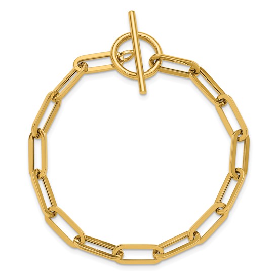 14k Yellow Gold Paper Clip Link Toggle Bracelet 7.5in