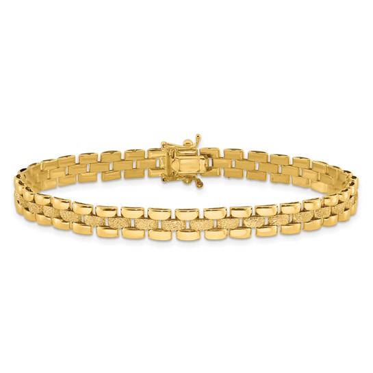14k Yellow Gold Polished and Textured Panther Link Bracelet 7.5in