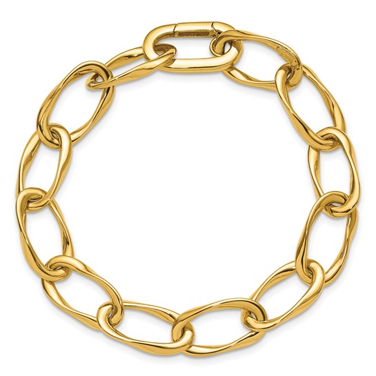 14k Yellow Gold Oval Cable Link Bracelet With Push Clasp 7.5in