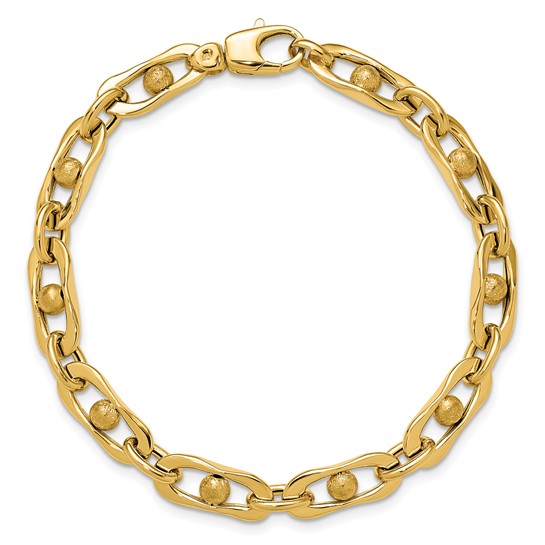 14k Yellow Gold Polished and Satin Jax Link Bracelet 7.5in