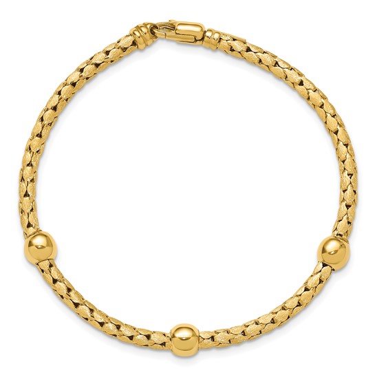 14k Yellow Gold Braided Bracelet with Bead Accents 7.5in