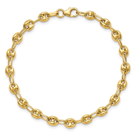 14k Yellow Gold Puffed Mariner Link Charm Bracelet 7.5in