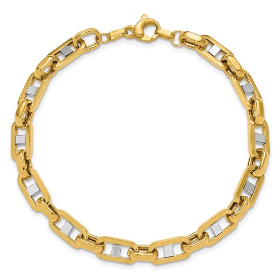 14k Yellow Gold and Rhodium Men's Flat Anchor Men's Link Bracelet 8in
