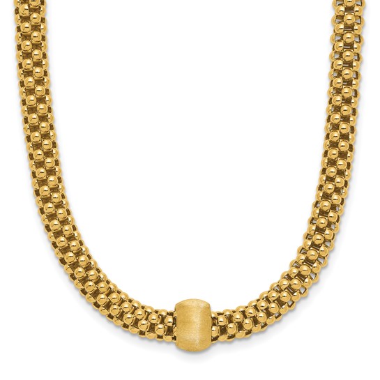 14k Yellow Gold Popcorn Mesh Necklace with Bead Accent