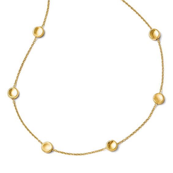 14k Yellow Gold Concave Button Station Necklace 18in