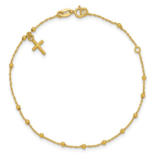 14k Yellow Gold Ladies' Rosary Bracelet with Cross Charm