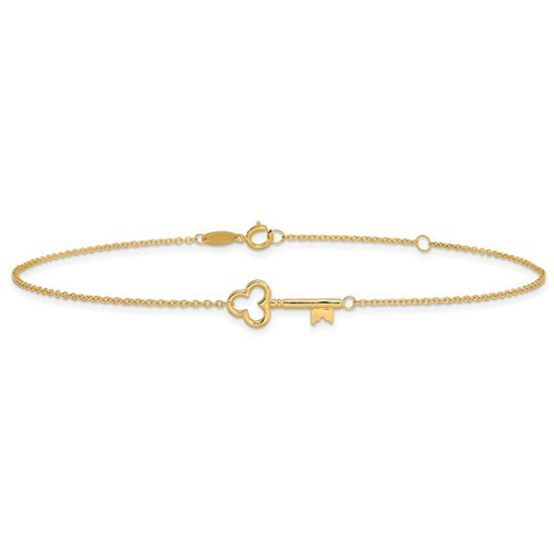14k Yellow Gold Key Charm Cable Link Anklet 10in