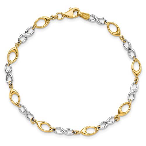 14k Two-tone Gold Infinity Symbol Bracelet 7.5in