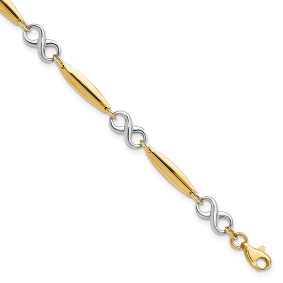 14kt Two-tone Gold 7 3/4in Infinity Bar Polished Link Bracelet