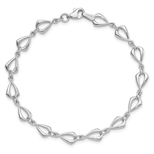 14k White Gold 7 1/2in Textured and Polished Link Bracelet