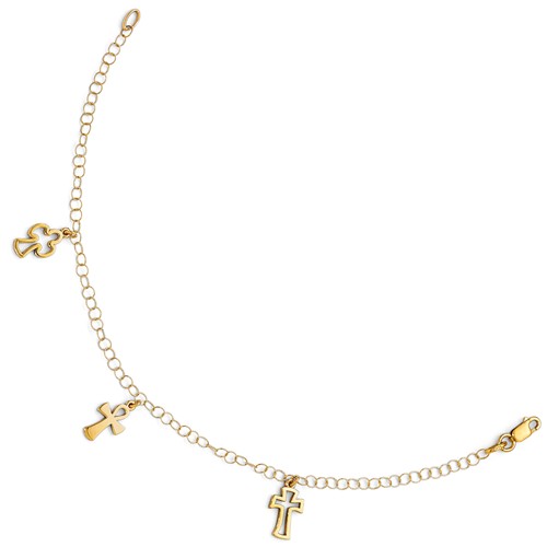 14k Yellow Gold Cross Charm Bracelet 7.5in