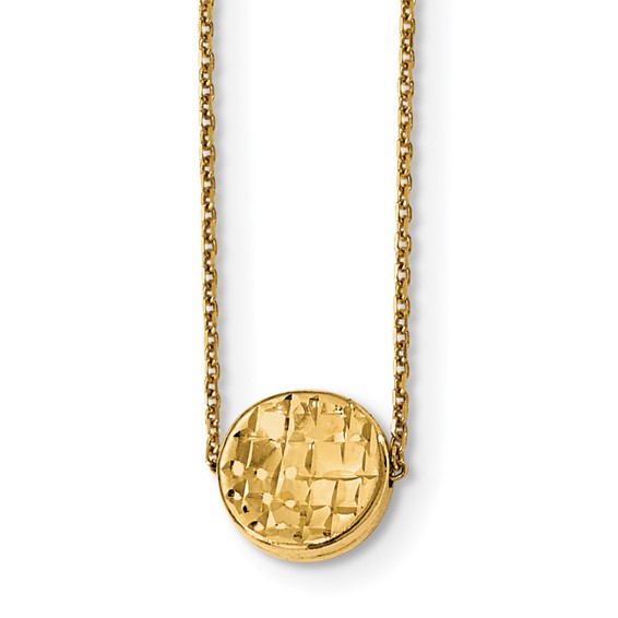 14k Yellow Gold Textured Disc Necklace 17in