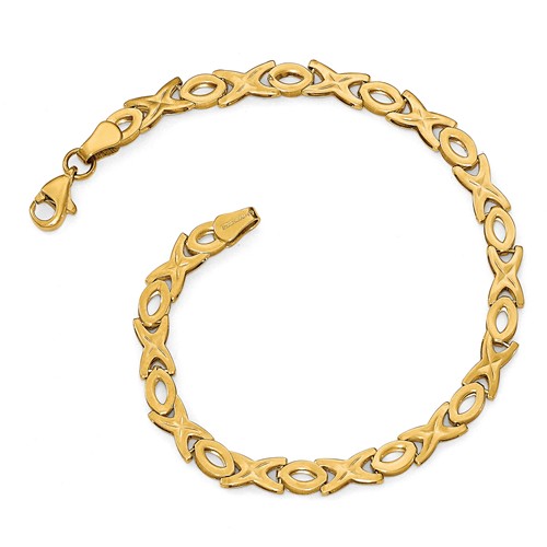 14k Yellow Gold Hugs and Kisses XOXO Bracelet 7in