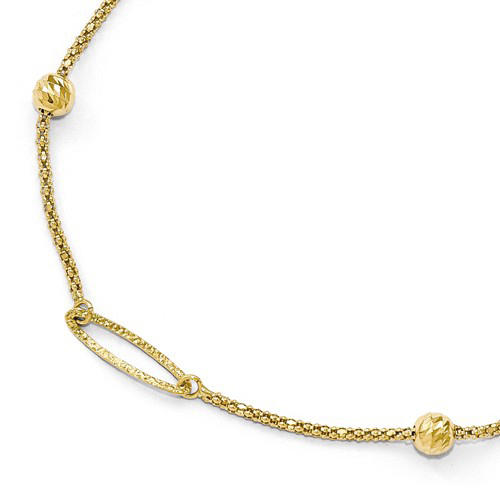 14k Yellow Gold 10in Italian Diamond-cut Ball and Oval Station Anklet