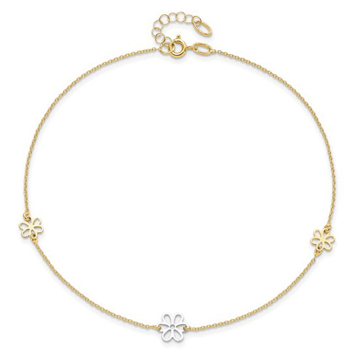 14kt Two-tone Gold Flower Anklet