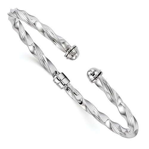 14k White Gold Italian Textured Cuff Bangle