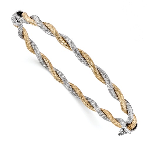 14k Two-tone Gold Italian Hinged Textured Bangle Bracelet 7in