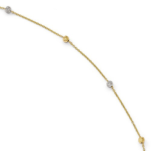 14k Two-tone Gold 9in Italian Polished Diamond-cut Ball Station Anklet