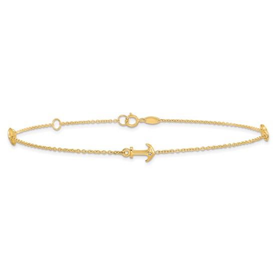 14k Yellow Gold CZ Anchor Anklet 9in