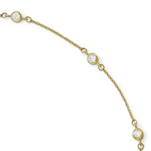 14kt Yellow Gold 9in Cubic Zirconia Station Anklet