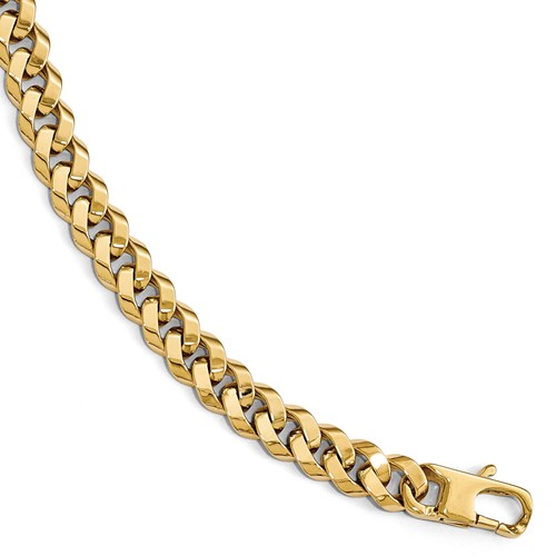 14k Yellow Gold 8in Men's Italian Beveled Curb Link Bracelet 8.5mm
